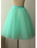 Turquoise Blue Satin Belt Tulle Knee Length Skirt
